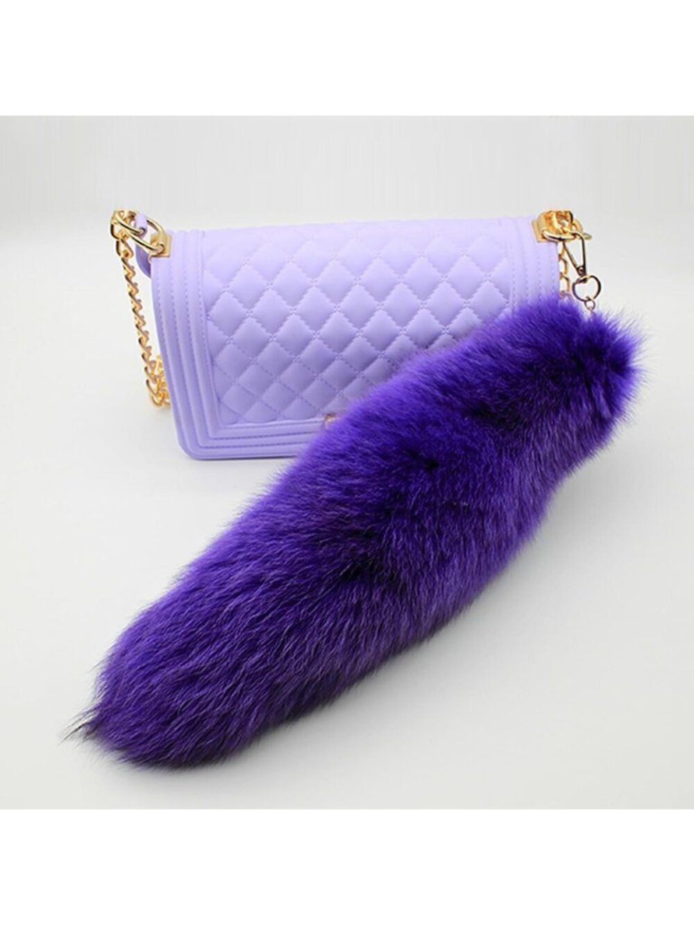 Women's Purple Pendant Cosplay Costume Halloween Furry Tails Keychain Handbag - Picture 4 of 6